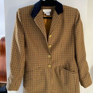 Plaid Chaus Suit Jacket with Velvet Collar